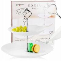 PATERA SZKLANA 2 PIĘTRA BIAŁA TRADYCYJNA NA CIASTO TORTY OWOCE DWUPOZIOMOWA