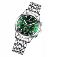 Zegarek damski srebrny FNGEEN zegarek zielony klasyczny na rękę