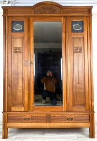 STYLOWA DĘBOWA SZAFA GARDEROBA Z LUSTREM SECESJA ART DECO LITA FRANCJA P25