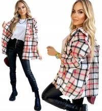 Miękka ciepła FLANELOWA KOSZULA damska w kratę zapinana na guziki SHIRA