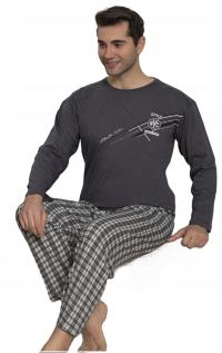 PIŻAMA MĘSKA komplet NYC szara BAWEŁNA bluzka długa spodnie długie