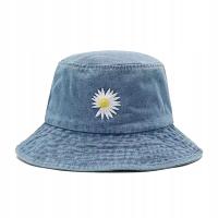 Czapka bucket hat kapelusz rybacki niebieski jeans stokrotka kwiatuszek