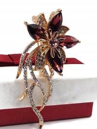 LUX BROSZKA ZAWIESZKA ZŁOTA KWIAT BURGUND + PUDEŁKO NA PREZENT