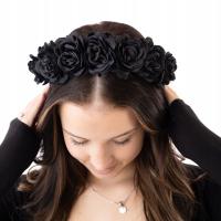 Elegancka Czarna Opaska Kwiatowa Little Angel