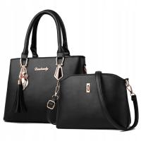 Черная женская сумка набор 2в1 классический комплект