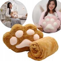 KOCIA ŁAPKA PODUSZKA Z KOCEM 3w1 termofor MASKOTKA PLUSZOWA ŁAPKA KOTA 45cm