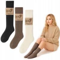 3x PODKOLANÓWKI WEŁNA MERINO CIEPŁE MERYNOS wysokie skarpetki Prążkowane 35