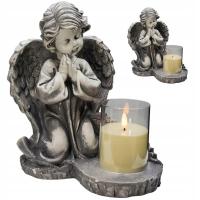 Anioł Gipsowy DUŻY SZARY ZNICZ na Grób Świeczka LED 3XAAA FIGURKA Nagrobna