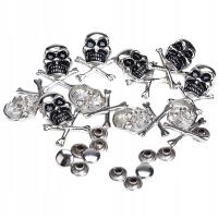 10 metalowych ćwieków z piracką czaszką, nit Punk Gothic