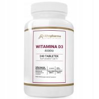Witamina D3 8000 IU Z LANOLINY NASTRÓJ ODPORNOŚĆ KOŚCI Ato Pharma 240 tabl.