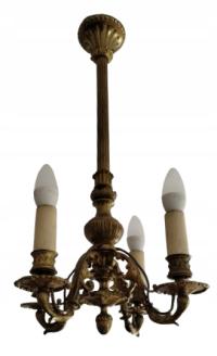 Mosiężny świecznik złocony eklektyczny przerobiony na elektryczny