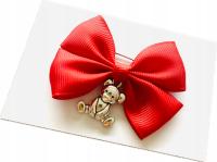 Kokarda do wózka miś czerwona kokardka z misiem ozdoba do wózka broszka