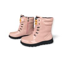 Zimowe lakierowane botki dziecięce skóra naturalna różowe ocieplane 34rozm