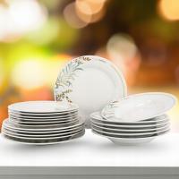 СЕРВИРОВКА ПОСУДЫ ФАРФОРОВАЯ ТАРЕЛКА НАБОР БЕЛЫЙ НА 6 ЧЕЛОВЕК УЗОР ТРАВА