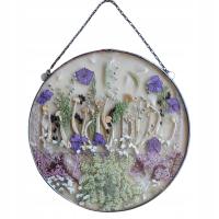 Okrągły dekor 22 cm z suszonymi kwiatami i grzybami, prezent rękodzieło