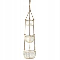 KOSZ KOSZYK NA OWOCE WARZYWA 3 poziomy wiszący złoty metalowy kuchenny juta