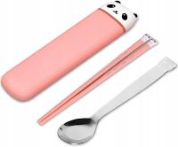 Портативный Набор Столовых Приборов Палочки Для Еды Ложка Розовый