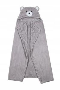 KOC DLA DZIECI KOCYK DZIECIĘCY Z KAPTUREM SZARY MIŚ 100 x 75 cm