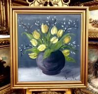 TULIPANY - BUKIET KWIATÓW WIOSENNYCH PIĘKNY STARY OBRAZ