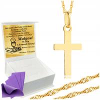 Złoty Łańcuszek z Krzyżykiem 585 Na Komunię Chrzest GRAWER+UPOMINEK GRATIS