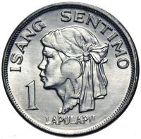 Filipiny - moneta - 1 Sentimo Cent 1974 - LAPULAPU - Stan UNC