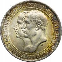 Prusy, 3 marki 1911 A, Wilhelm II, Uniwersytet Wrocław, st. 1/1-, PIĘKNA