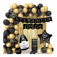BALONY dekoracje na SYLWESTRA Nowy Rok TŁO złota ścianka do zdjęć SYLWESTER