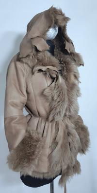 Kożuch naturalny beż ZJAWISKOWY długowłosy toskański jagnięcy XS S