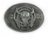 Głowa bizona byka z piórami klamra western stare srebro