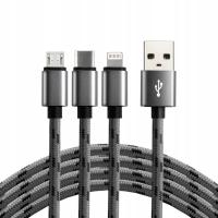 Kabel Everactive USB - USB typ C / microUSB / Lightning 1,2 m czarny