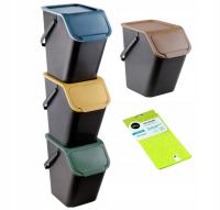 ZESTAW 4x25l KOSZY DO SEGREGACJI ŚMIECI NA PAPIER SZKŁO PLASTIK BIO +GRATIS