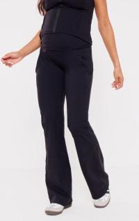 CZARNE SPODNIE DRESOWE WYSOKI STAN GŁADKIE DZWONY