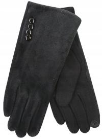 RĘKAWICZKI RĘKAWICE DAMSKIE ZIMOWE ELEGANCKIE Z GUZIKAMI czarne 24cm V030C