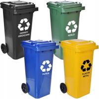 KOSZE NA ŚMIECI ODPADY POJEMNIKI ŚMIETNIKI KUBEŁ ZESTAW DO SEGREGACJI 120L