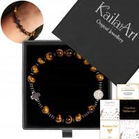 RÓŻANIEC MĘSKI DAMSKI TYGRYSIE OKO KAMIENIE BRANSOLETKA NA GUMCE KRZYŻYK