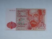 Hiszpania Banknot 2000 Pesetas 1980 Niski numer Bez serii ! UNC P-159a1