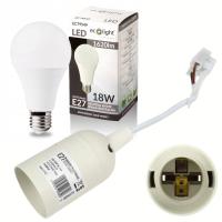 Oprawka z kablem E27 Biała Budowlana Remontowa + Żarówka LED 18W Neutralna