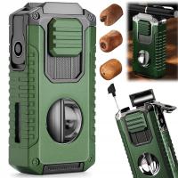 5W1 ZAPALNICZKA PREMIUM METAL DO CYGAR Z OBCINACZ,3 OGNIA WIATROODPORNA