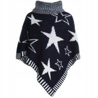 Ponczo Dziewczęce Swetrowe z Golfem Zimowe Niebieski