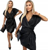 Elegancka wieczorowa SUKIENKA DAMSKA kopertowa błyszcząca KORNELIA