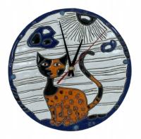 Сделанный вручную часы с кошкой - керамика