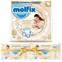 MOLFIX Pure&Soft Pieluszki MIDI 3 (4-9 kg) 98 szt. + 2x chusteczki gratis