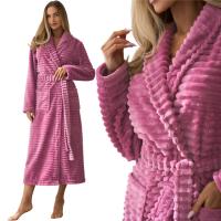 L&L CIEPŁY DŁUGI SZLAFROK BEZ KAPTURA Z KIESZENIAMI WIŚNIOWY