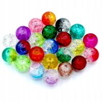 Koraliki Crackle szkło 8mm mix 100szt HURT SPĘKANE KULE KOLOROWE