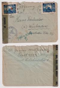 1947 Fi410 x 2, list Trzebnica - Wiesbaden cenzura amerykańska