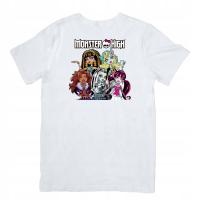 Biały T-shirt oversize bawełniany z nadrukiem monster high bajka