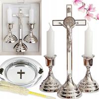 SREBRNY BIAŁY KOMPLET KOLĘDOWY ZESTAW ŚWIĘTY BENEDYKT TALERZYK KROPIDŁO 10