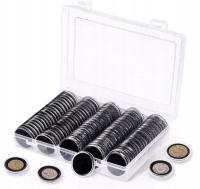 Органайзер коробка капсулы монеты крышки 20-30 мм 100шт. ЧЕРНЫЕ ВСТАВКИ