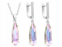 Srebrny zestaw biżuterii ślubnej podłużne krople srebrzone białe cyrkonie