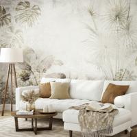 Фото обои фреска бетон пальмовые листья Акварель джунгли лофт бохо 416x290